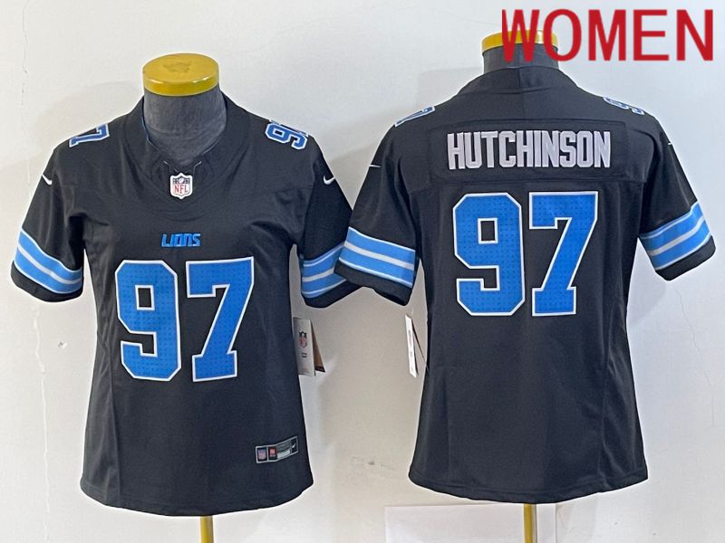 Women Detroit Lions #97 Hutchinson Black Three generations 2024 Nike Vapor F.U.S.E. Limited NFL Jersey->->Women Jersey